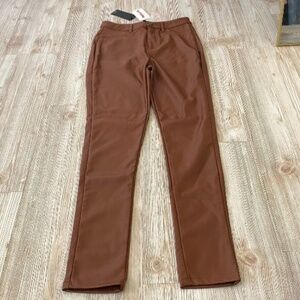 Women’s Shinestar pleather / faux leather brown high rise pants size small NWT